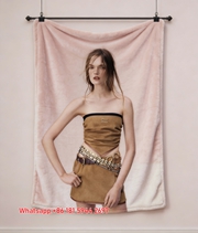 Miumiu Tan Brown Suede Flannel Sofa Throw Blanket – Printed Runway Model IMG_0557